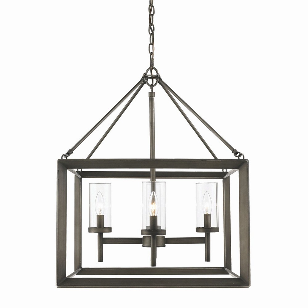 Golden Lighting-2073-4 GMT-Smyth - Mini Chandelier 4 Light Steel in Contemporary style - 26 Inches high by 21 Inches wide Gunmetal Bronze Clear Gunmetal Bronze Finish